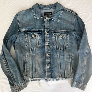 Lucky Brand oversized jean jacket frayed denim raw hem size XL